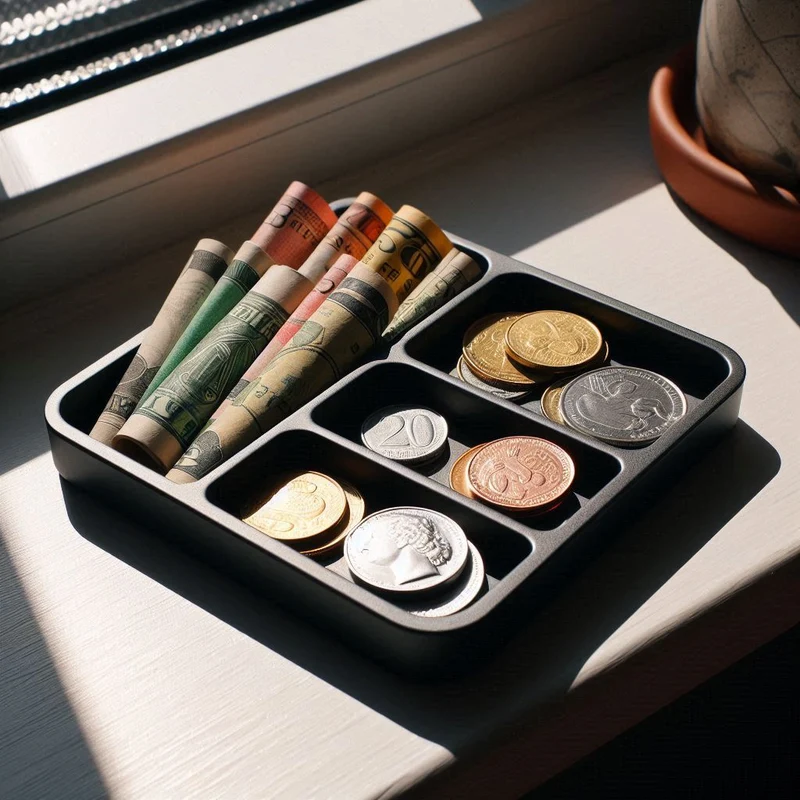 Bac de rangement pratique pour pièces et billets