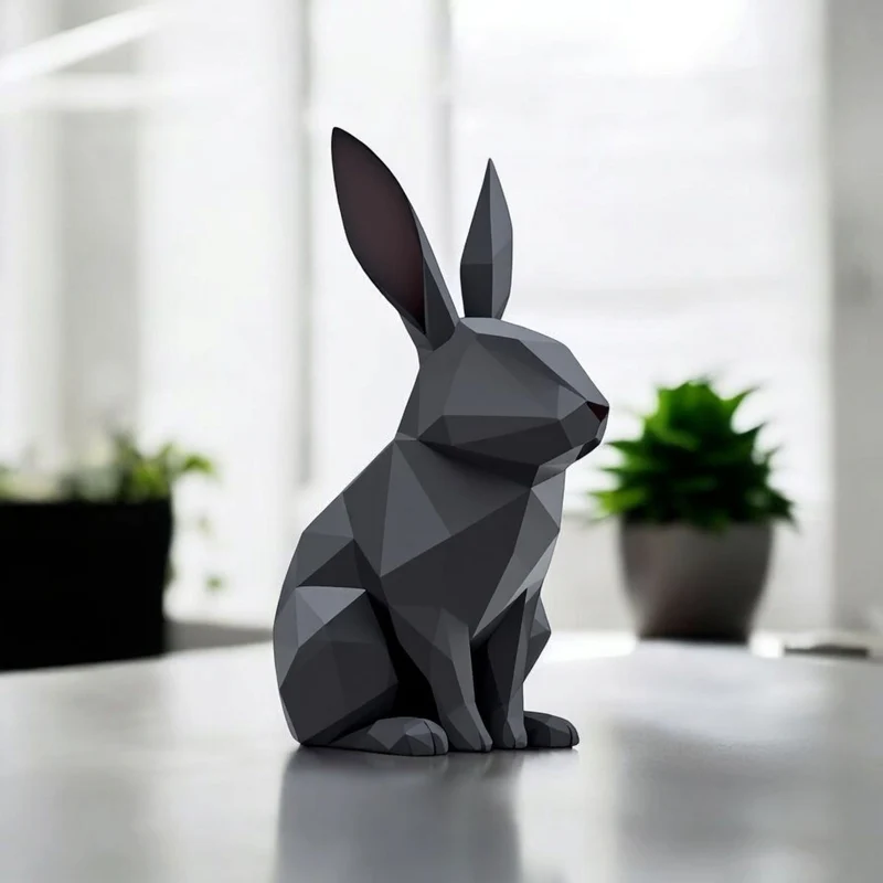 Sculpture de lapin minimaliste en low poly