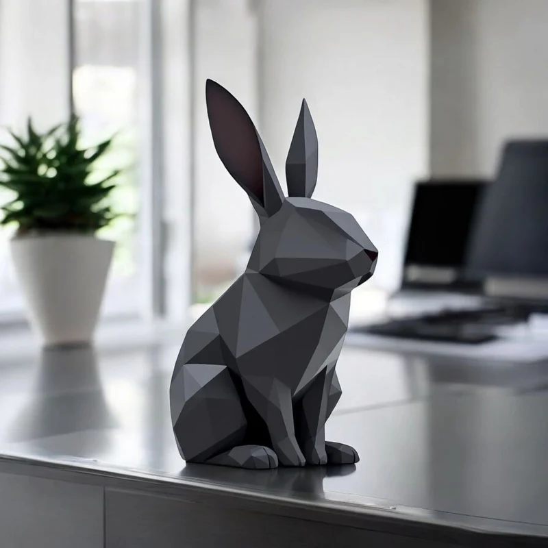 Sculpture de lapin minimaliste en low poly