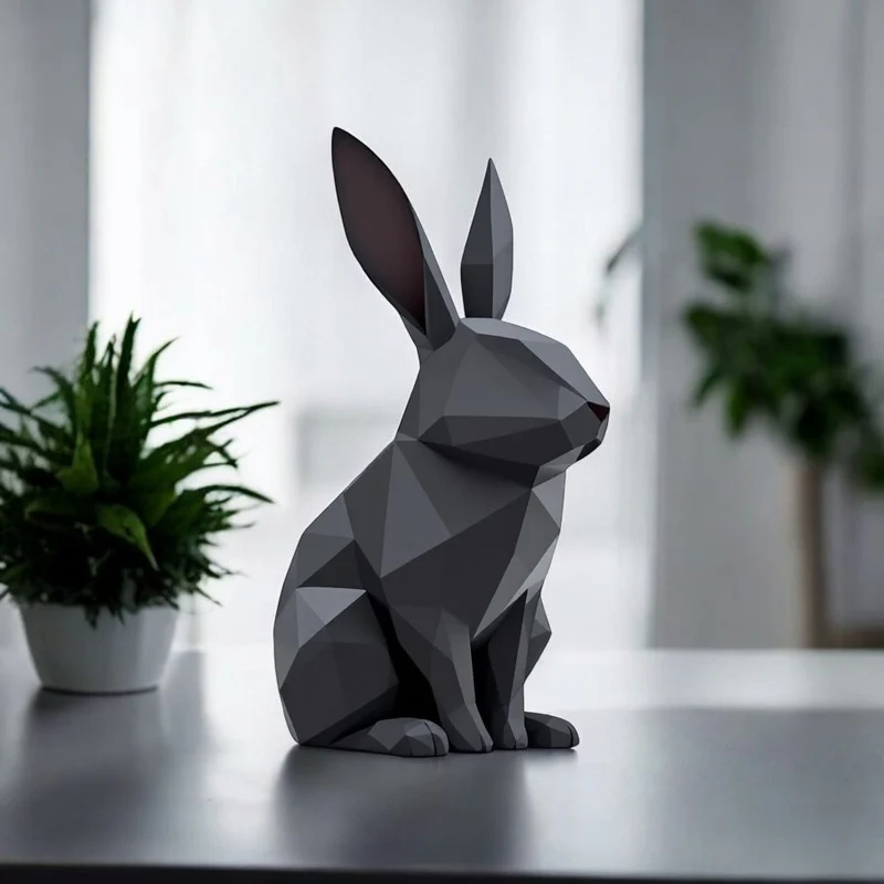 Sculpture de lapin minimaliste en low poly