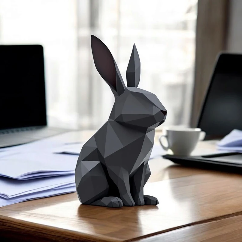 Sculpture de lapin minimaliste en low poly