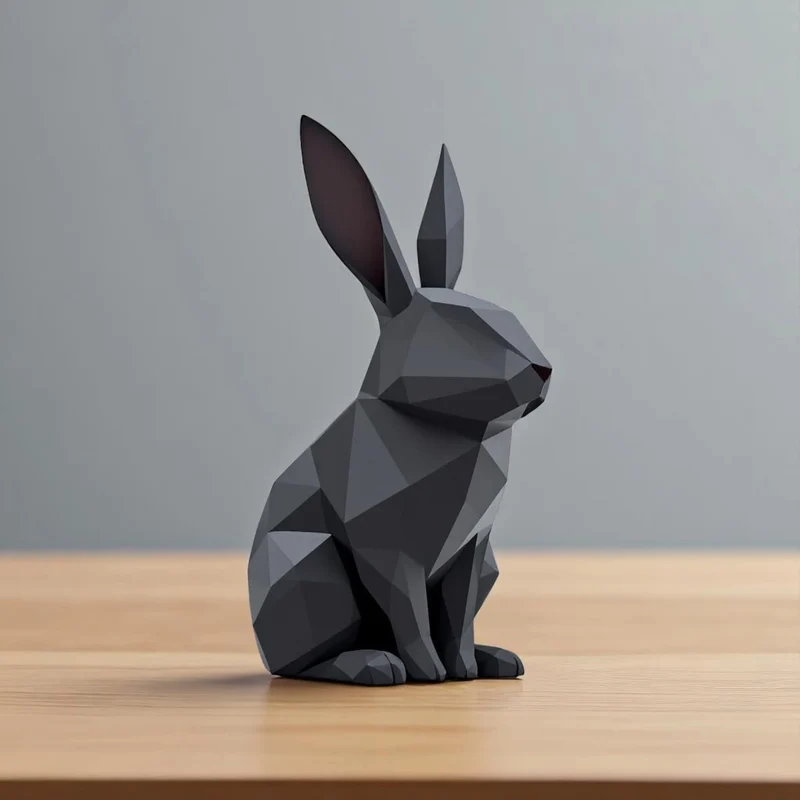 Sculpture de lapin minimaliste en low poly