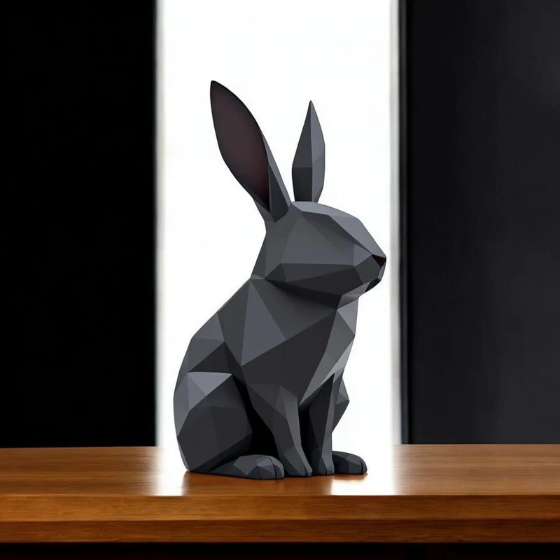 Sculpture de lapin minimaliste en low poly