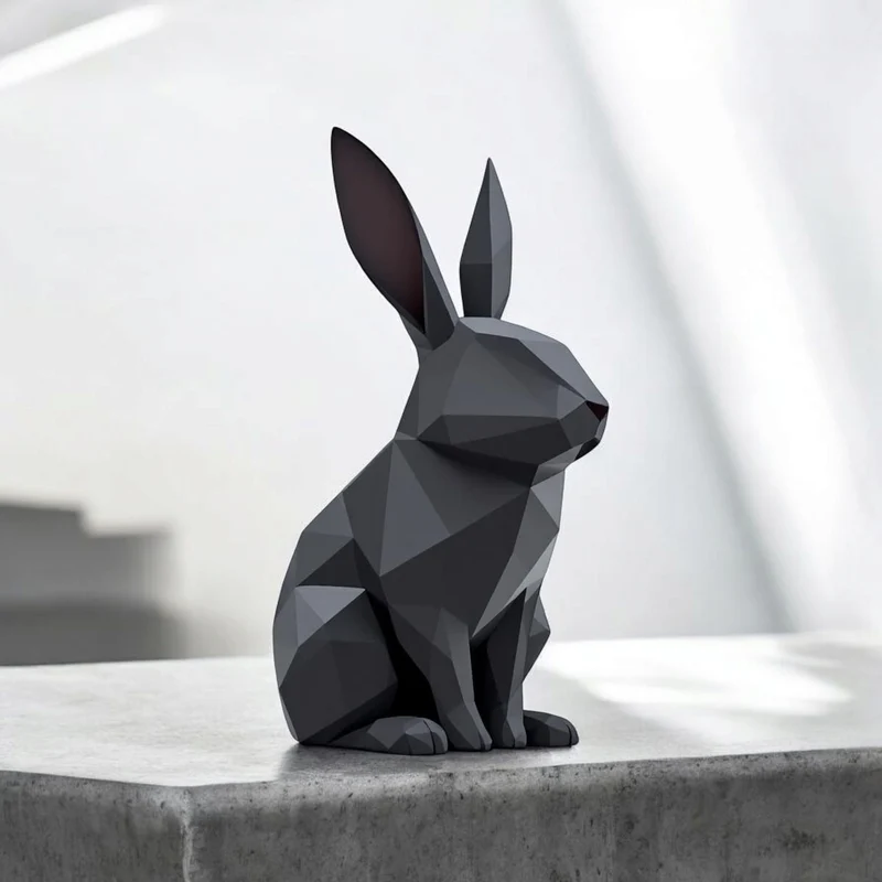 Sculpture de lapin minimaliste en low poly