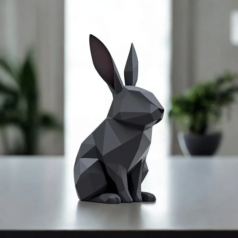 Sculpture de lapin minimaliste en low poly