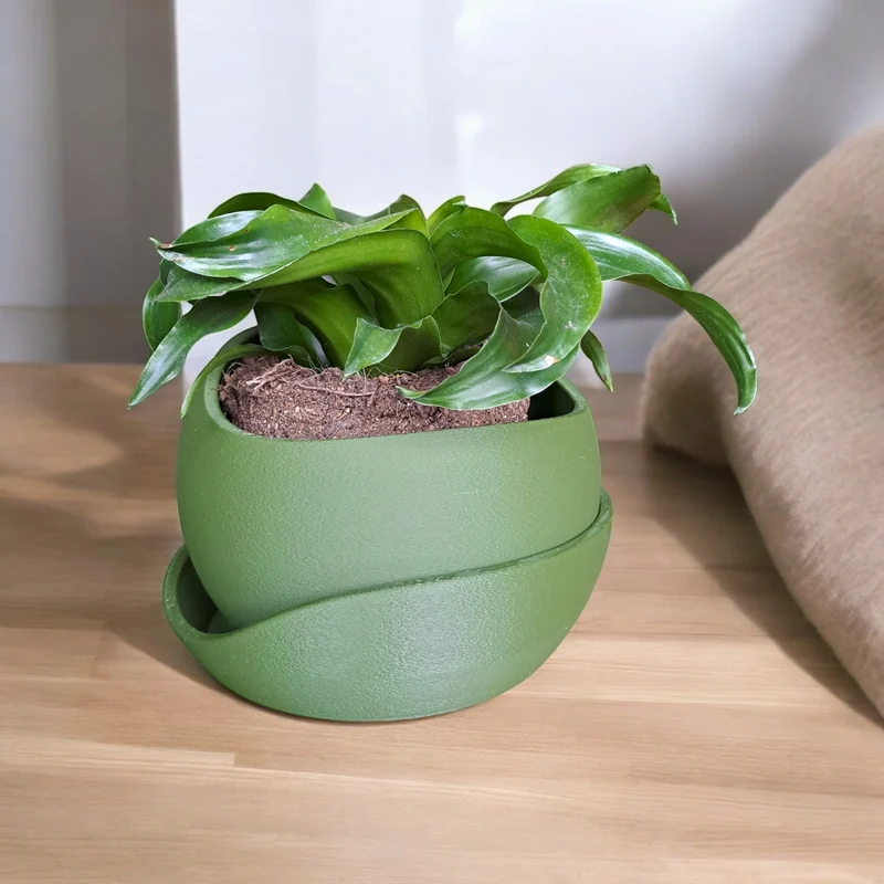 Pot de fleurs avec soucoupe et texture peau de requin