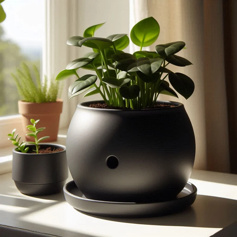 Pot de fleurs auto-arrosant rond avec réservoir d'eau intégré