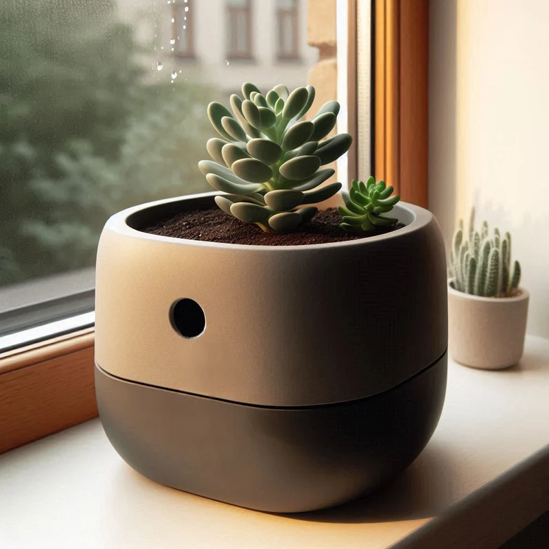 Pot de fleurs auto-arrosant minimaliste avec réservoir d'eau intégré