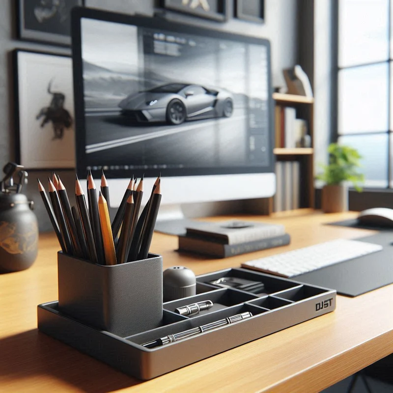 Organisateur de bureau moderne avec plateau et pot à crayons