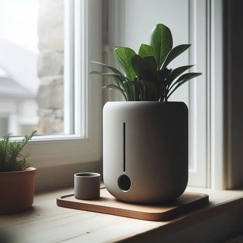 Pot de fleurs auto-arrosant rond au design minimaliste