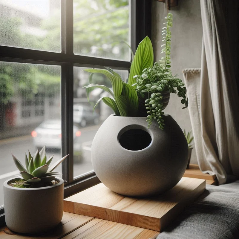 Pot de fleurs auto-arrosant rond et moderne pour la maison