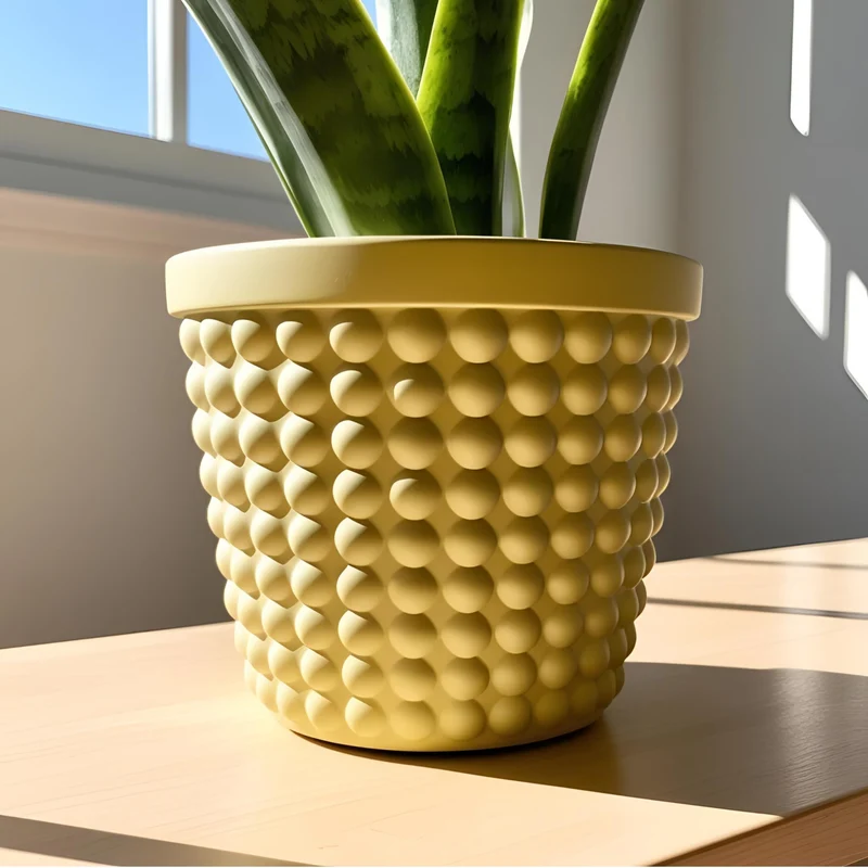 Pot de fleurs jaune moderne avec design à bulles unique