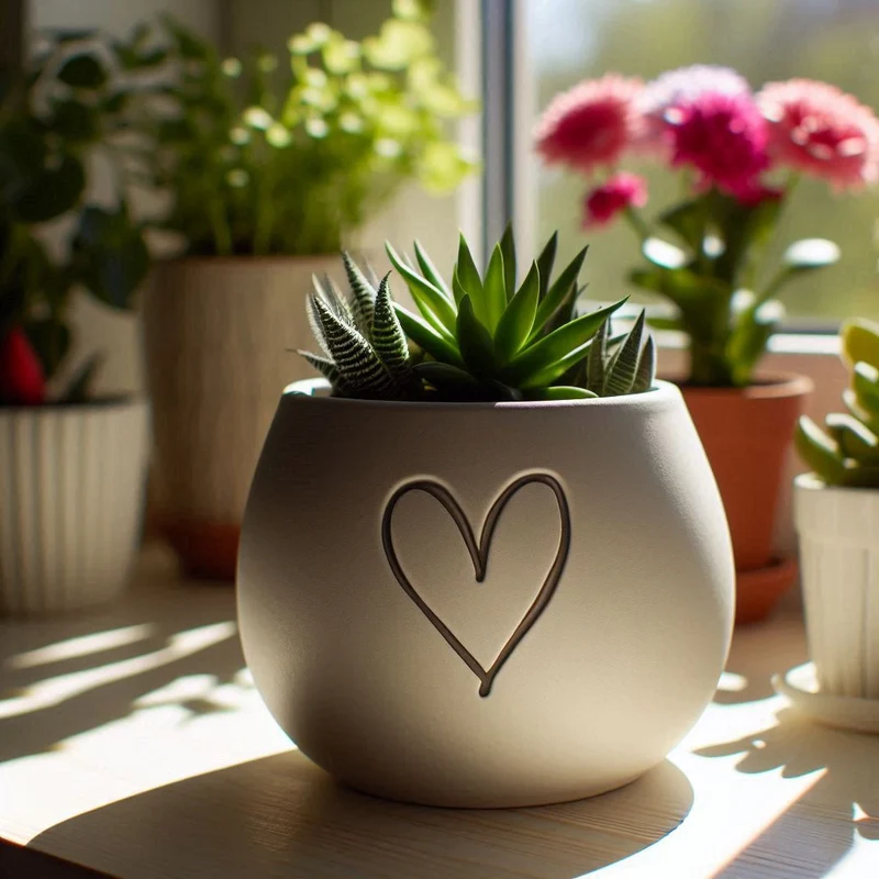 Mignon petit pot de fleurs avec relief en forme de cœur