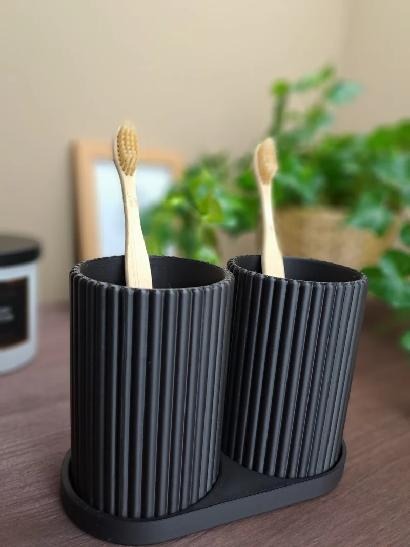 Ensemble double porte-brosses à dents au design côtelé