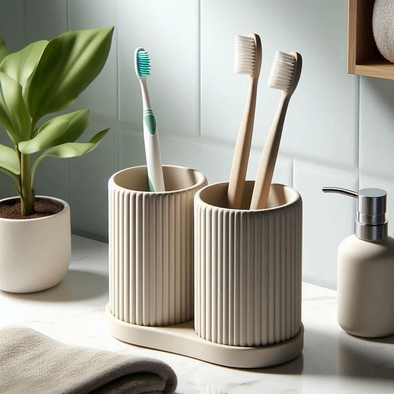 Ensemble double porte-brosses à dents au design côtelé