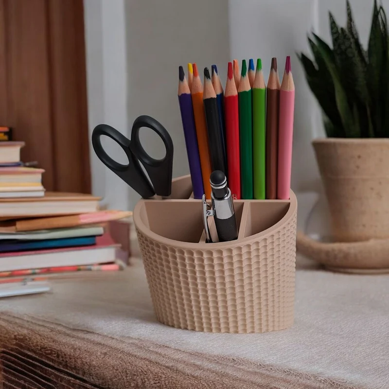 Pot à crayons incliné avec design rétro à pois