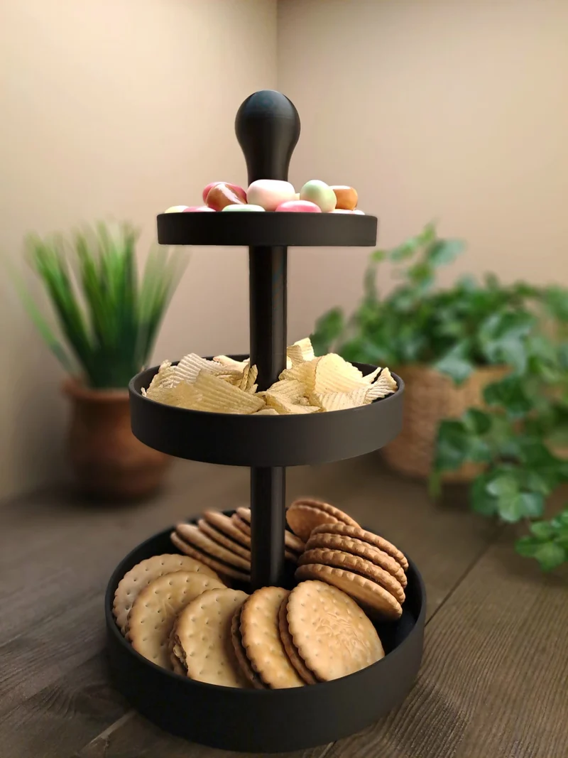 Présentoir de service à trois étages pour snacks et gâteaux