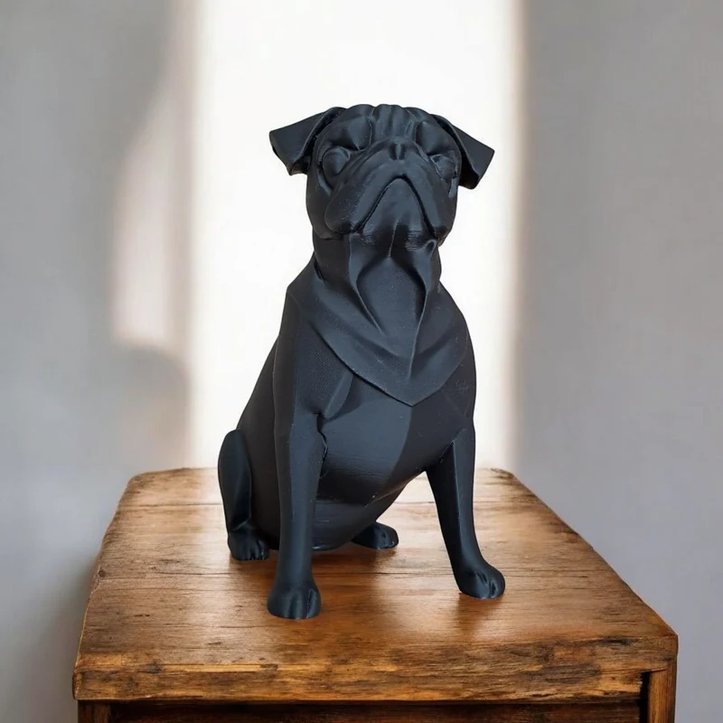 Sculpture minimaliste noire d'un carlin