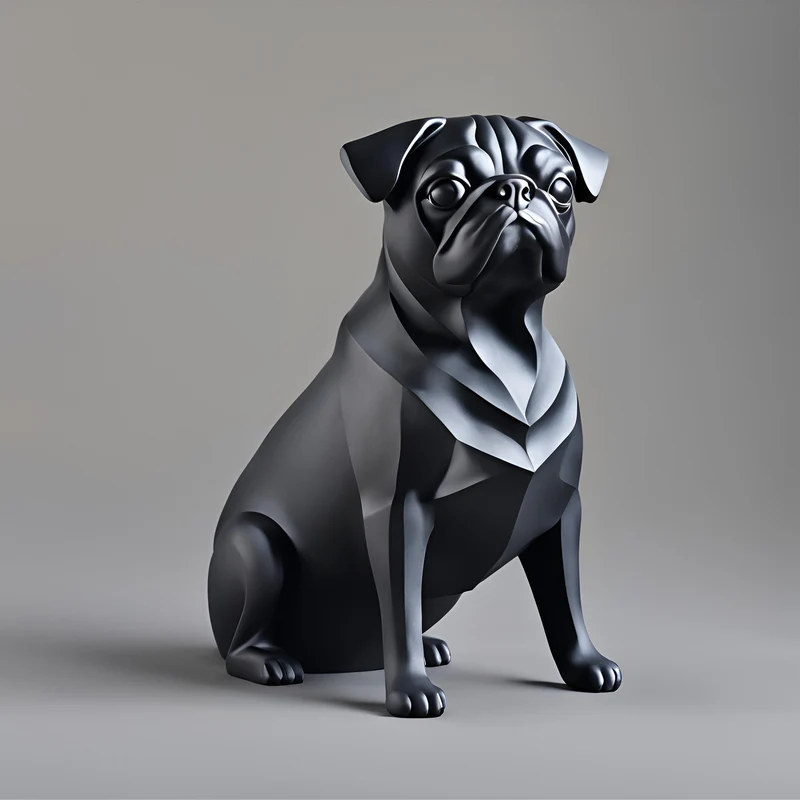 Sculpture minimaliste noire d'un carlin