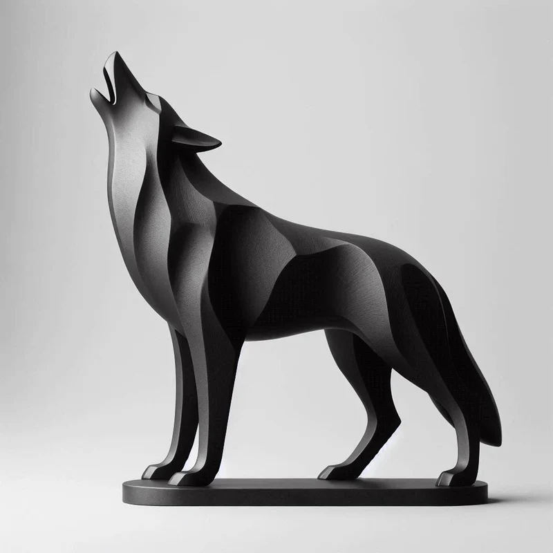Sculpture minimaliste sur pied d'un loup hurlant