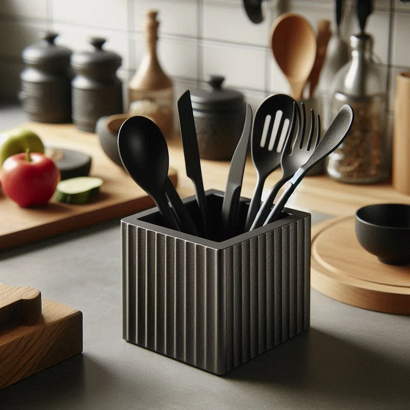 Contenant moderne et carré pour ustensiles de cuisine
