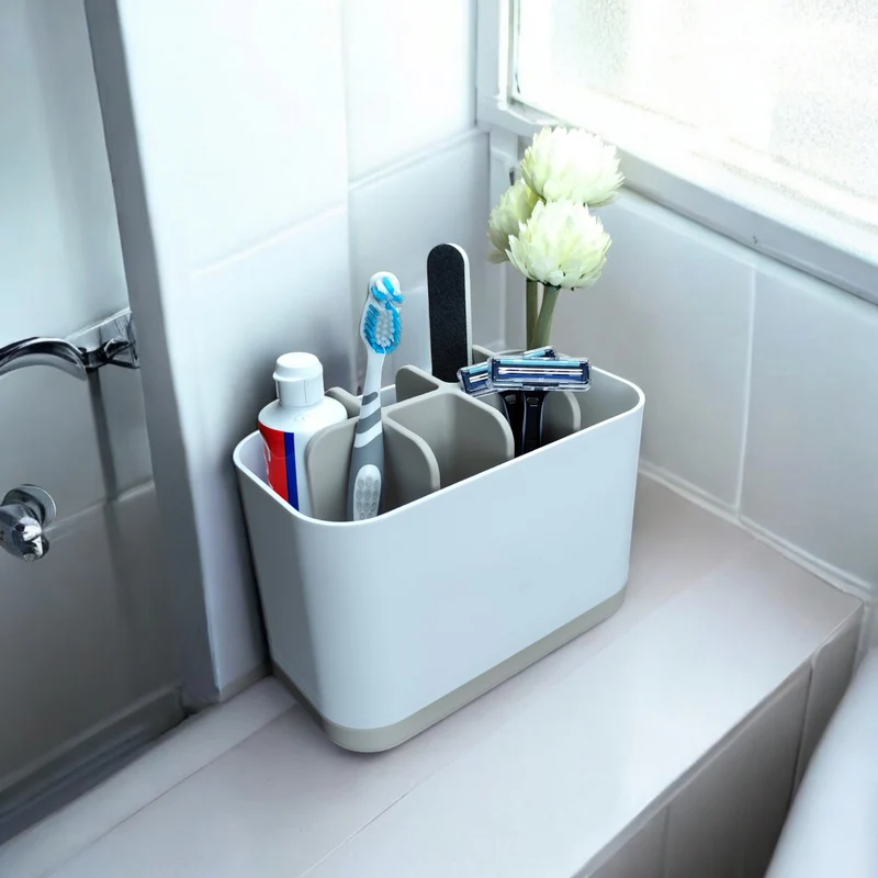 Organisateur de salle de bain pratique bicolore avec huit compartiments