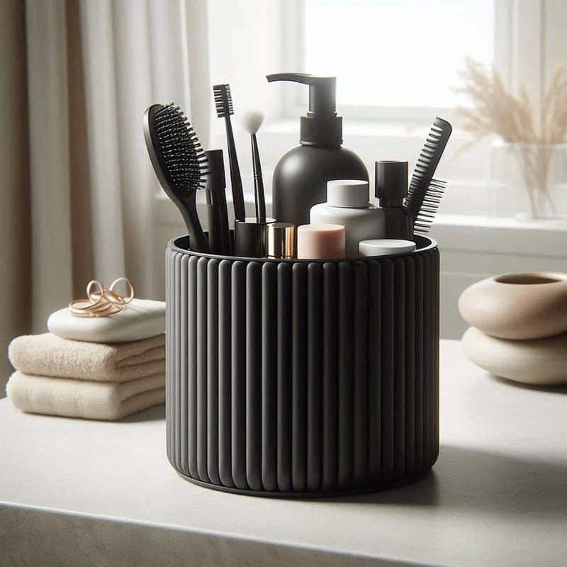 Pot de rangement moderne côtelé pour salle de bain et maquillage