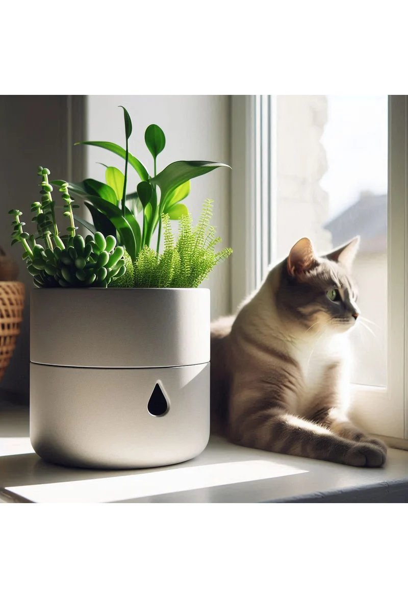 Pot de fleurs auto-arrosant rond avec réservoir d'eau séparé