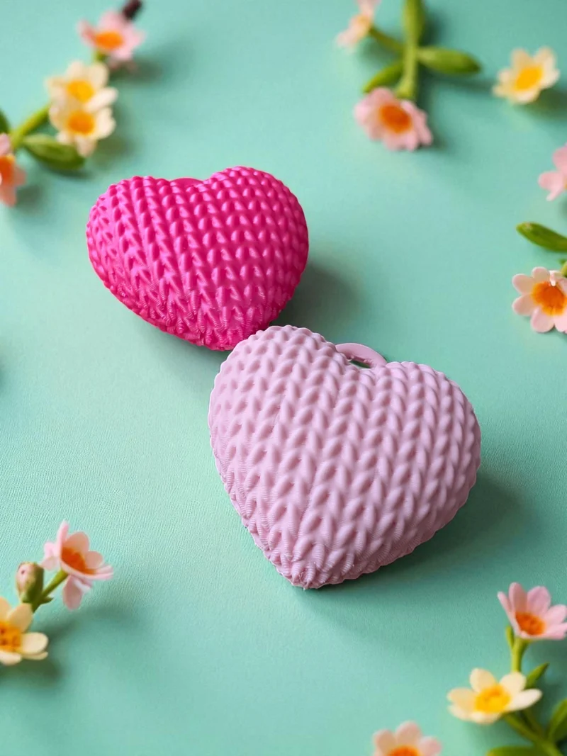 Porte-clés en forme de cœur avec motif finement tricoté