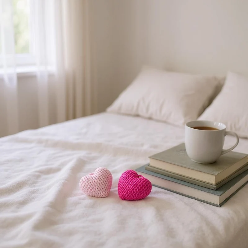 Porte-clés en forme de cœur avec motif finement tricoté
