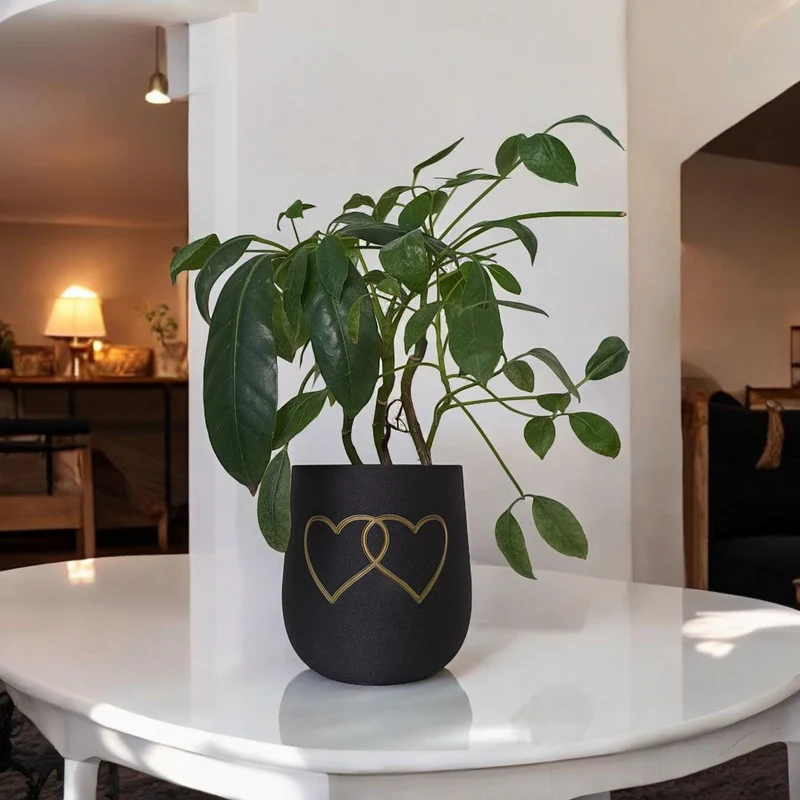 Pot de fleurs rond moderne avec deux cœurs