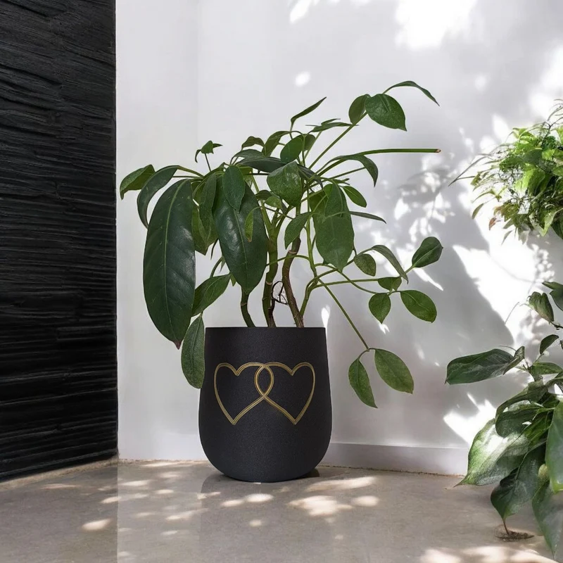 Pot de fleurs rond moderne avec deux cœurs