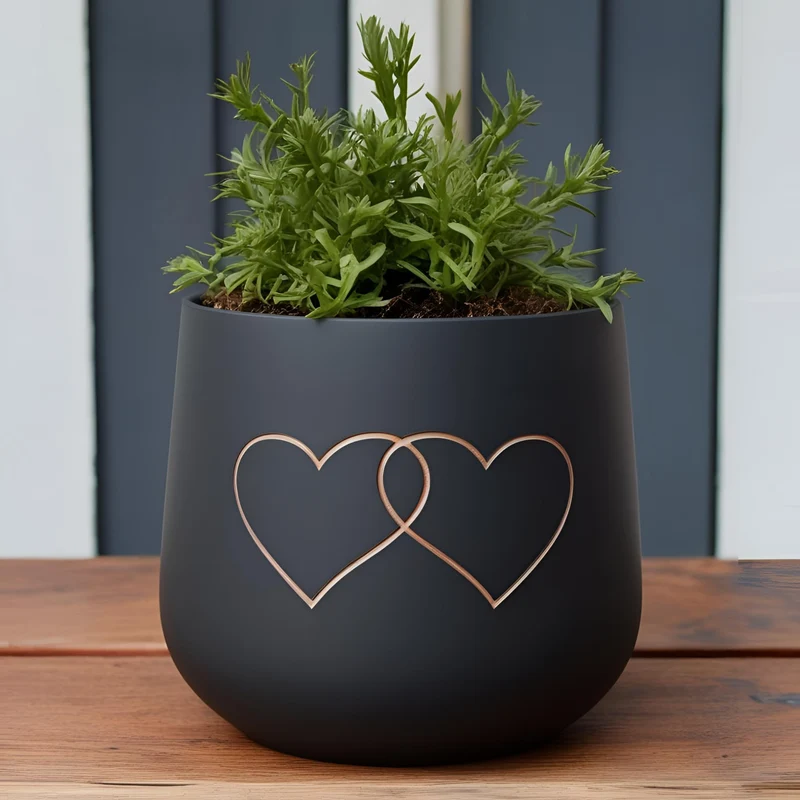 Pot de fleurs rond moderne avec deux cœurs