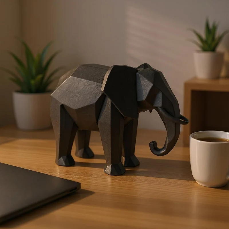 Sculpture d'éléphant low-poly minimaliste moderne
