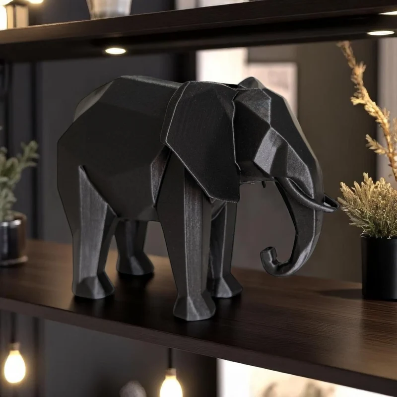 Sculpture d'éléphant low-poly minimaliste moderne