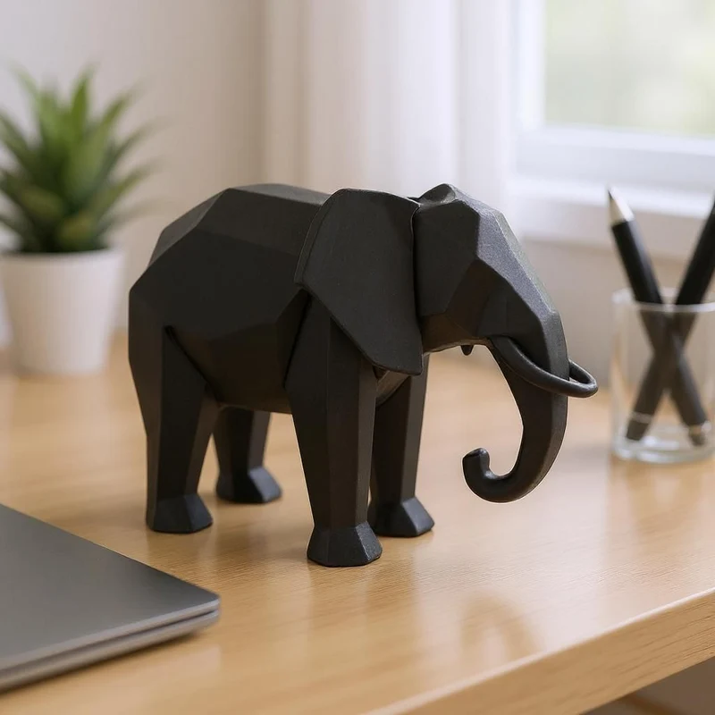 Sculpture d'éléphant low-poly minimaliste moderne