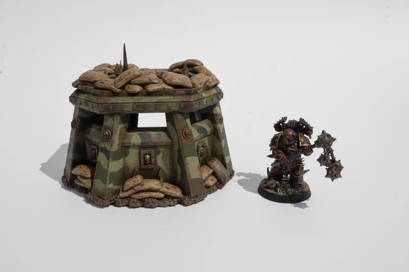 Boîte à pilules avec sacs de sable pour terrain de wargaming tactique