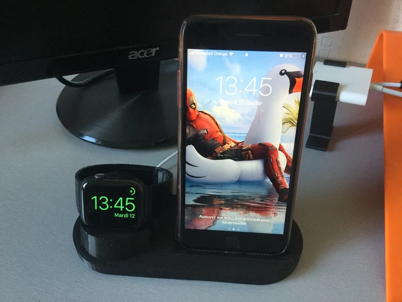 Station de charge ronde pour iPhone (8 Plus, X, XR, XS Max) et Apple Watch - Compatible avec Ikea Rallen