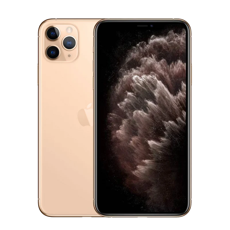 iPhone 11 Pro Max 64 Go - Or - Débloqué avec Coque en Silicone pour iPhone 11 Pro Max - Bleu Nuit - Batterie Neuve