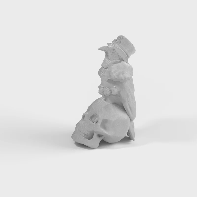 Corbeau Steampunk sur crâne humain - Figurine gothique et détaillée