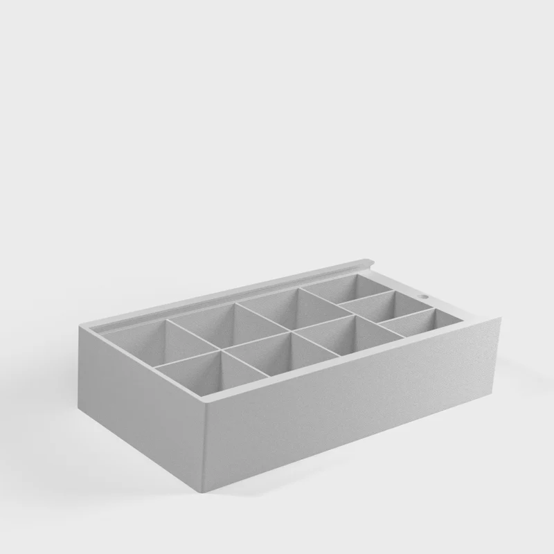 Boîte de rangement pour vis et petites pièces avec couvercle coulissant