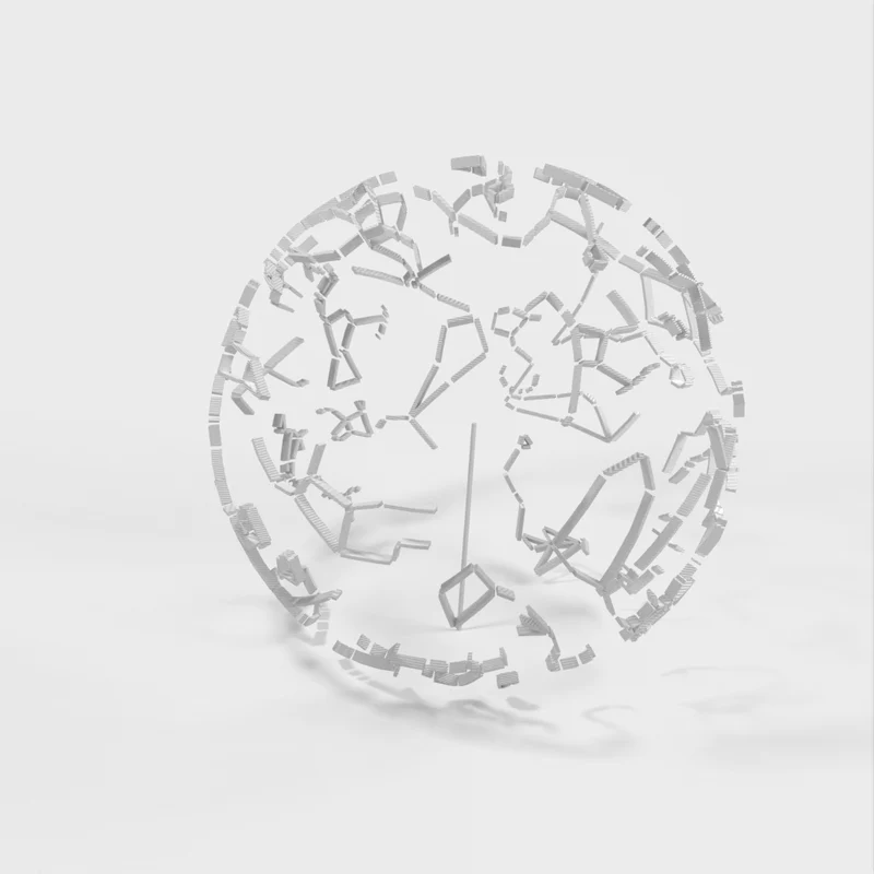 Sphère céleste avec constellations et emplacement des étoiles