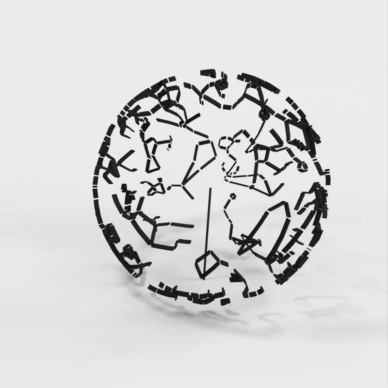 Sphère céleste avec constellations et emplacement des étoiles