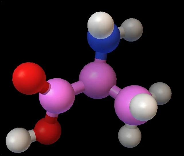 Modèle moléculaire de l'alanine à l'échelle atomique