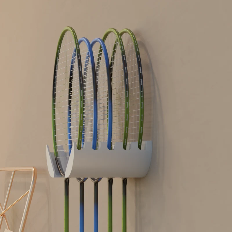 Support mural pour 5 raquettes de badminton
