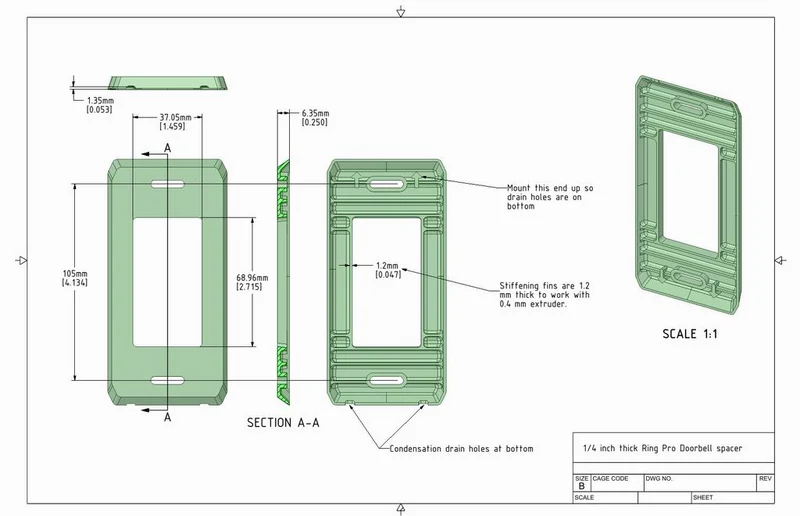 Plaque murale Ring Doorbell Pro avec entretoise de 1/4 pouce
