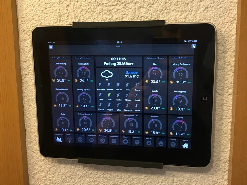 Support mural iPad 1 & 2 pour commande de chauffage FHEM